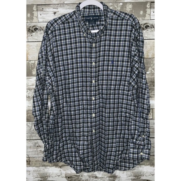 Ralph Lauren Other - Ralph Lauren Mens Blake Blue Black Plaid Button Down‎ Cotton Shirt Size L